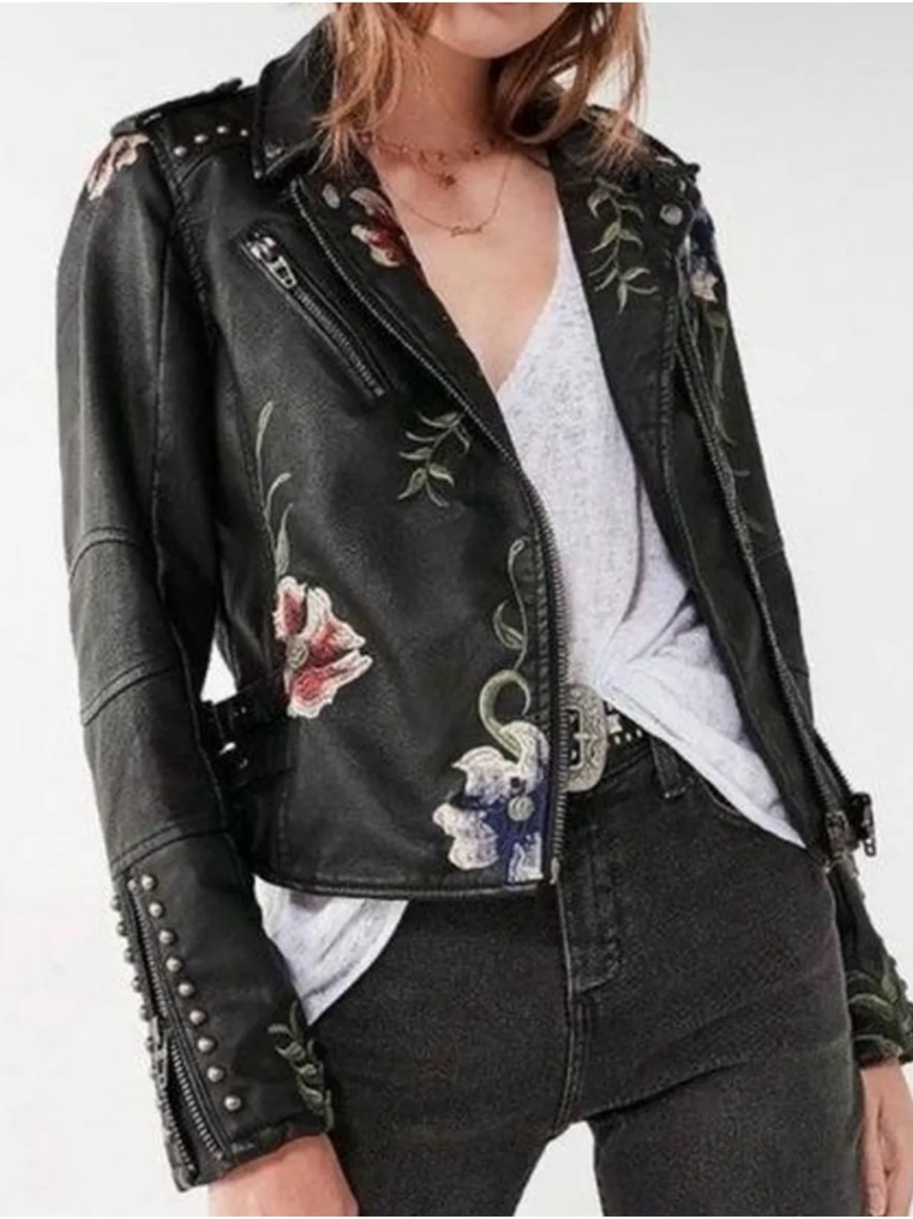 BLANK NYC faux Leather
Embroidered Floral Moto Jacket NWT